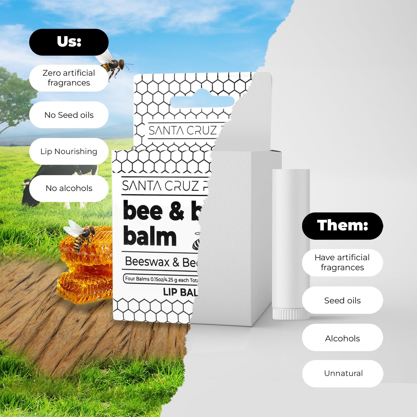 Lingtoolator aleo Beef Tallow Beeswax Lip Balm Hydrating Moisturizer, Natural Grass Fed Lip Care Tallow Balm Soothes Chapped, Dry Lips, Hypoallergenic for Sensitive Skin, Long Lasting & Vitamin Rich