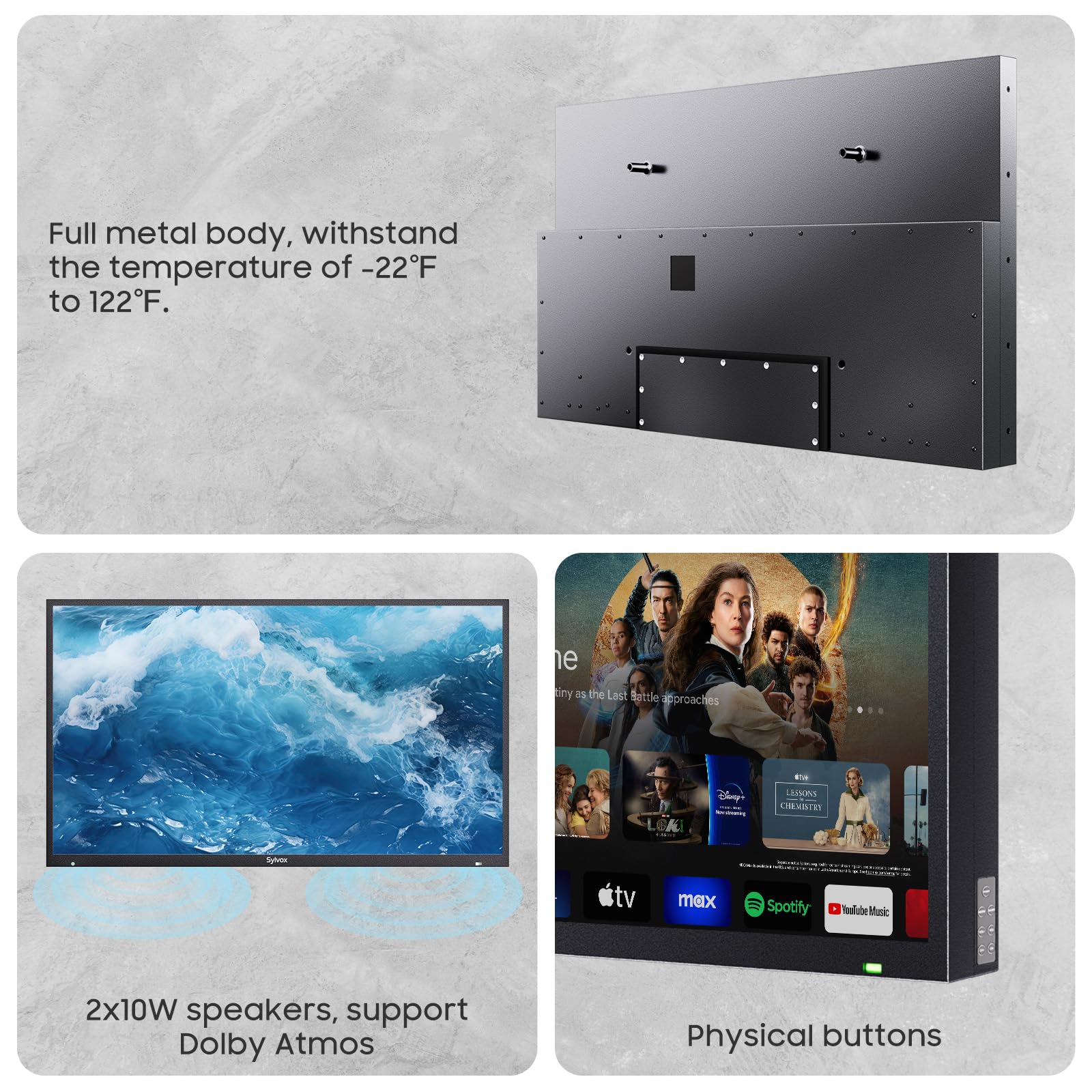 Televisor LED 4K para Exteriores Sylvox 43 Pulgadas Smart TV Deck Pro 2.0 Serie Impermeable Compatible con Google, Bluetooth y Wi-Fi