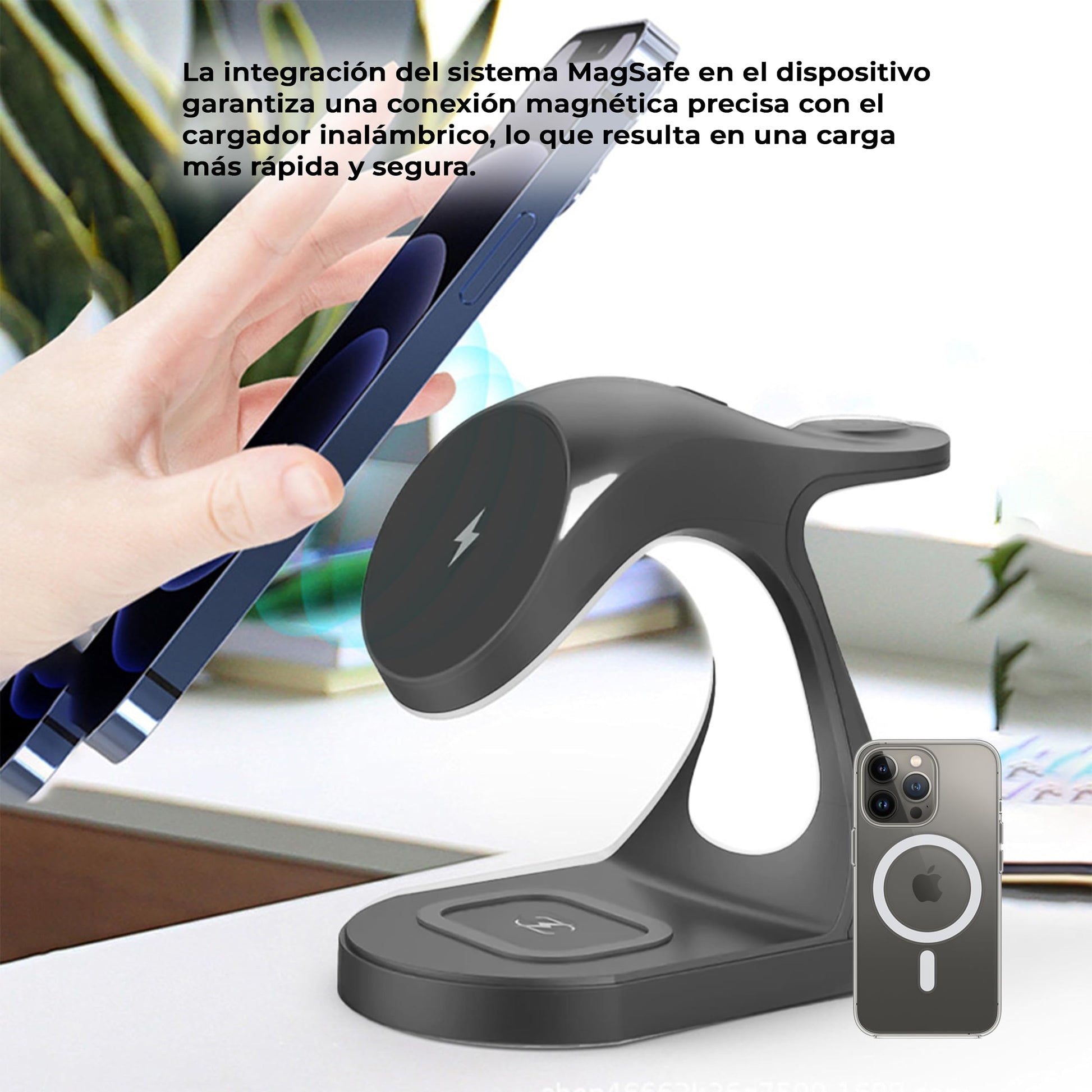 Klid Home Cargador Inalámbrico Magnético 4 en 1 con Lámpara LED – Base de Carga Rápida para Productos Apple – Estación Magsafe Compatible, Carga Segura y Ordenada