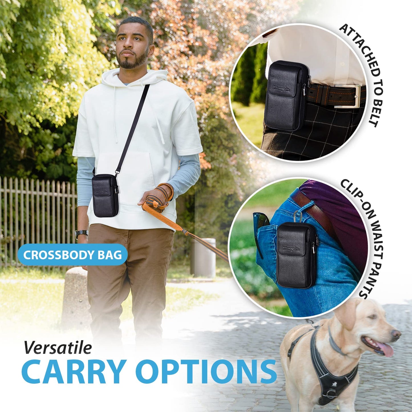 hengwin Bandolera Hombre cangurera Bolsa para Celular Funda Celular Cinturon Porta Celular Cinturon Adecuado iPhone 15 Pro MAX 14 Plus 13 Pro MAX 12 Pro MAX Samsung Galaxy S24 Ultra Note 9 8 (Negro)