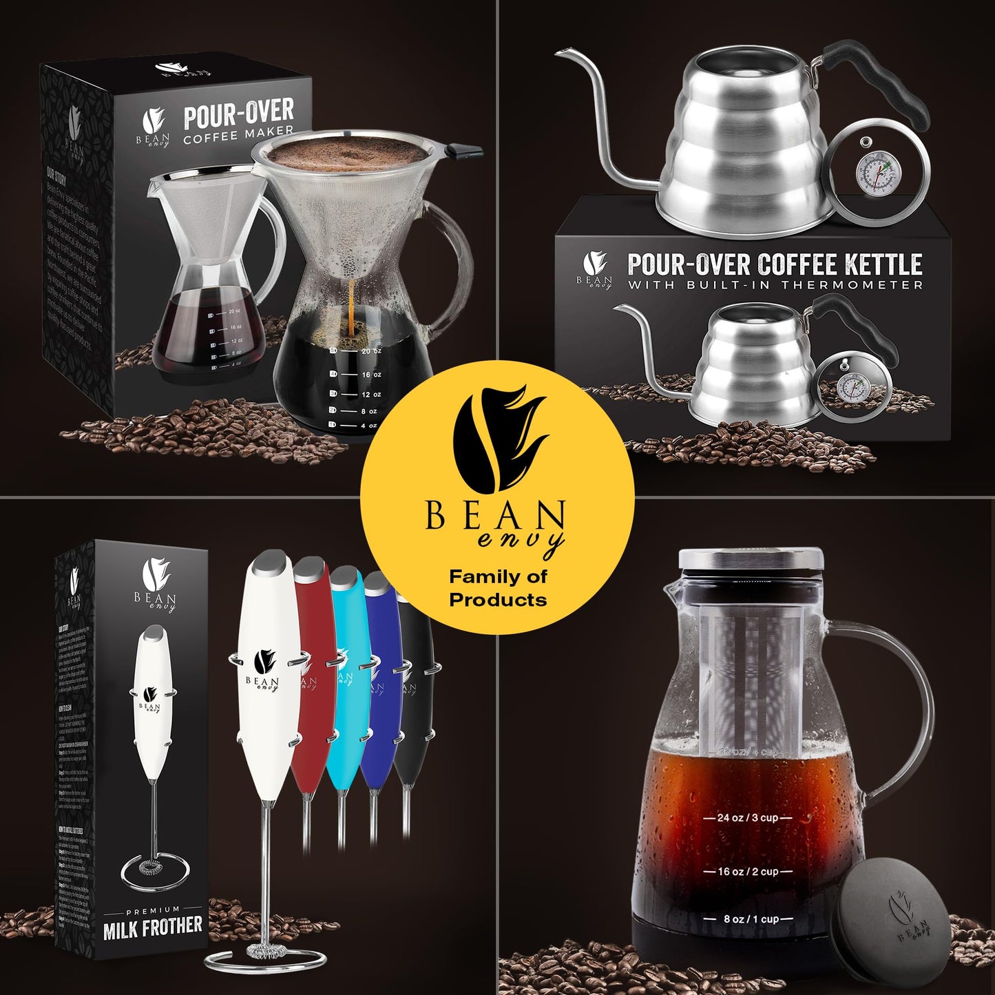 Bean Envy - Espumador de leche de mano para café, batidora de mano eléctrica, mini batidora de bebidas y varita espumadora de café con soporte para café con leche, capuchino, matcha y chocolate