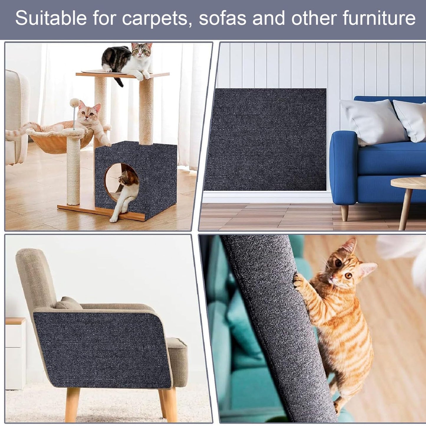 Jiawu Alfombrilla para Rascar Gatos, 15,7 X 78,8 Pulgadas, Rascador para Gatos Trepador, Alfombra Autoadhesiva Recortable, Protector para Rascar Gatos para sofá, Esquina de Pared (Gris