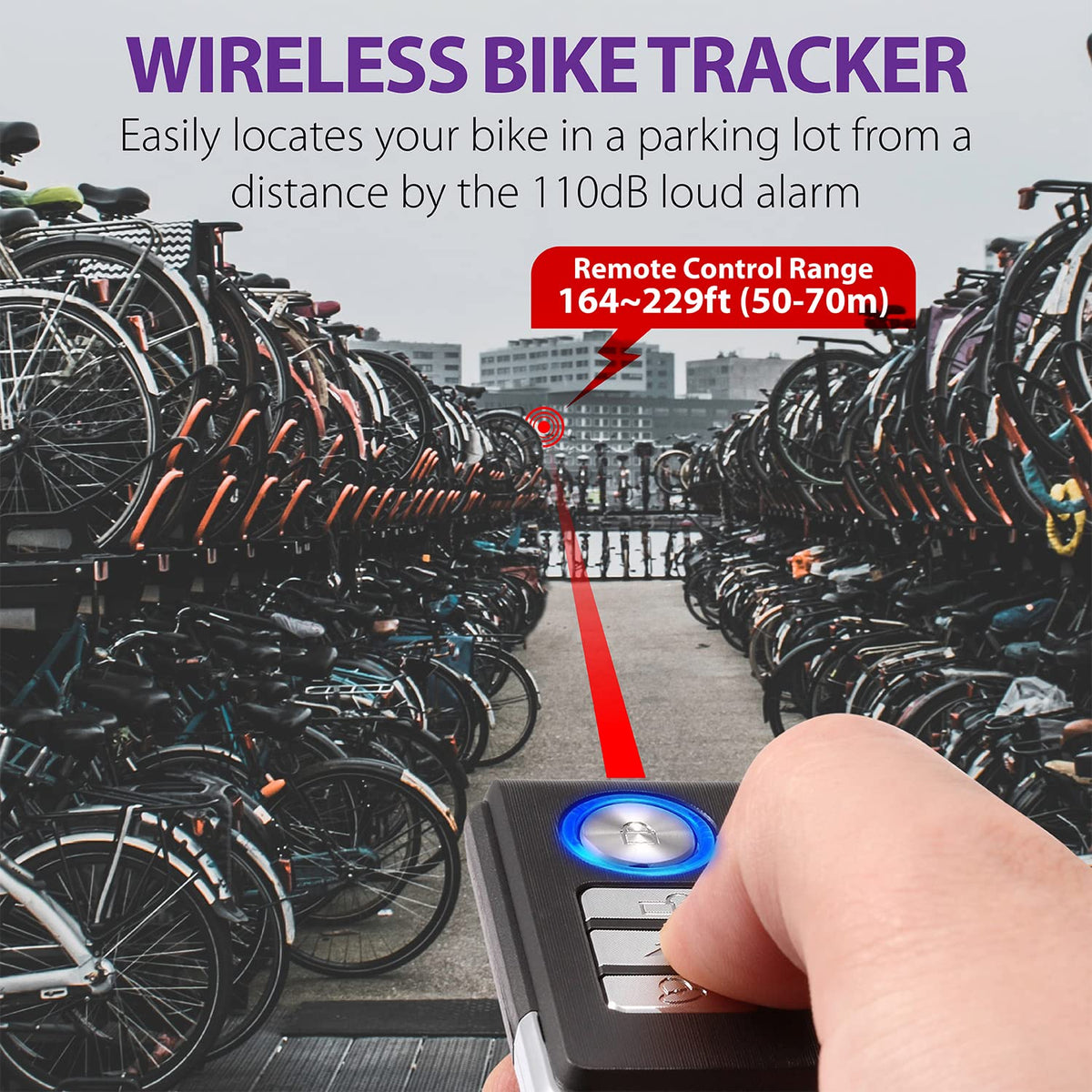 Alarma de Bicicleta Fosmon Negra Recargable USB-C Antirrobo Inalámbrica 110 dB Impermeable para Bicicleta y Scooter