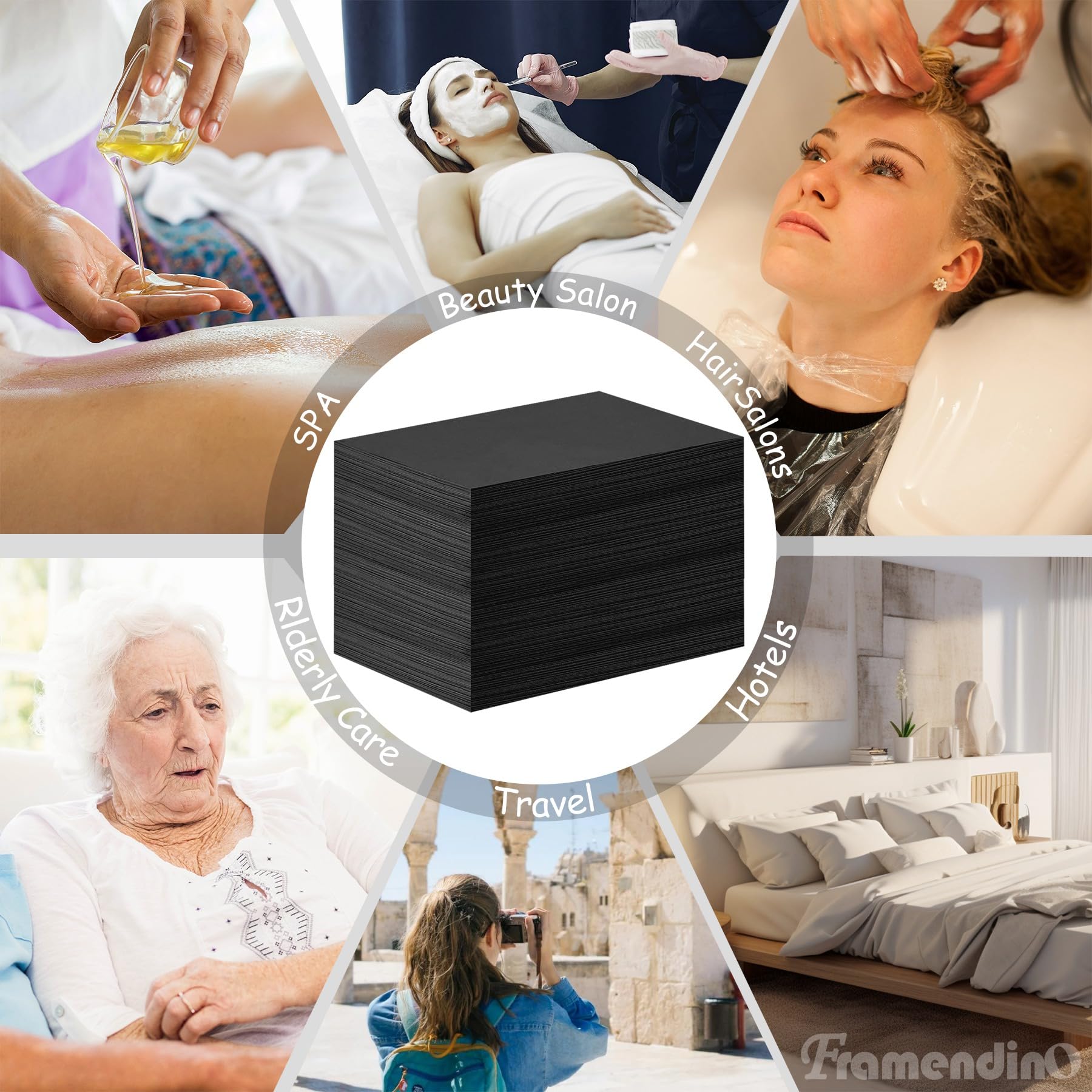 Framendino, paquete de 50 sábanas desechables de masaje negro, gris, impermeable, tela no tejida, transpirable, para silla de salón, hotel, camas de pestañas