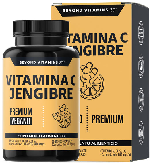 Beyond Vitamins | Vitamina C potenciada con antioxidantes y anti-inflamatorios, Jengibre, Equinácea, Ajo, Orégano, Zinc y Vitamina D3, Cápsulas veganas (60 Cápsulas)