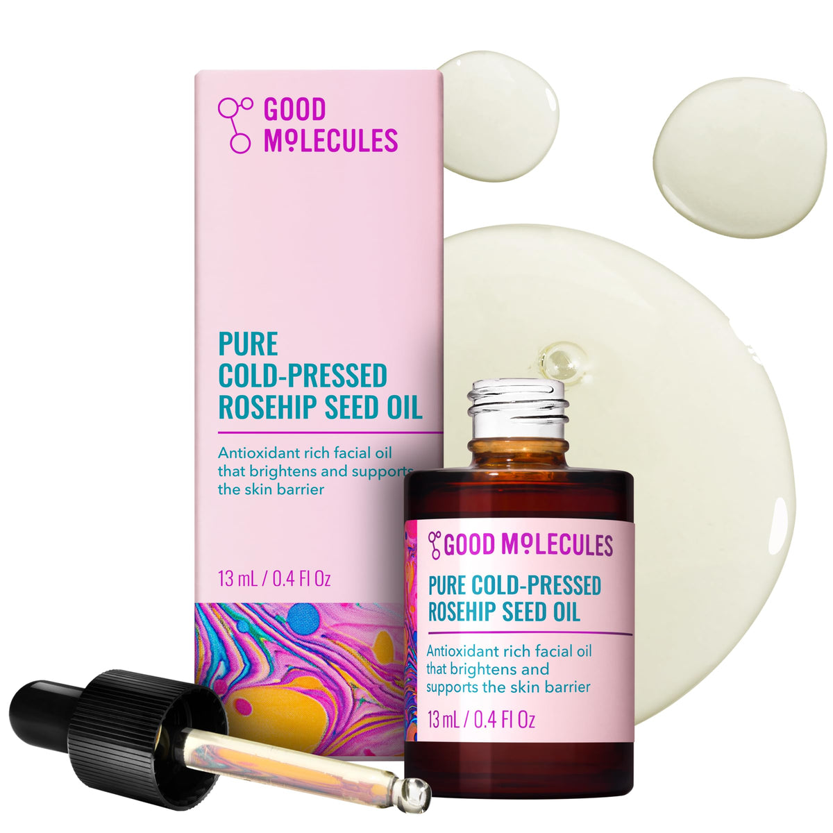 Good Molecules Pure Cold-Pressed Rosehip Seed Oil 13ml / 0.44oz - Moisturizing, Anti-Aging, Antioxidant-rich Face Oil to Plump, Balance, Hydrate - Sustainably Grown, Fragrance-Free, Vegan
