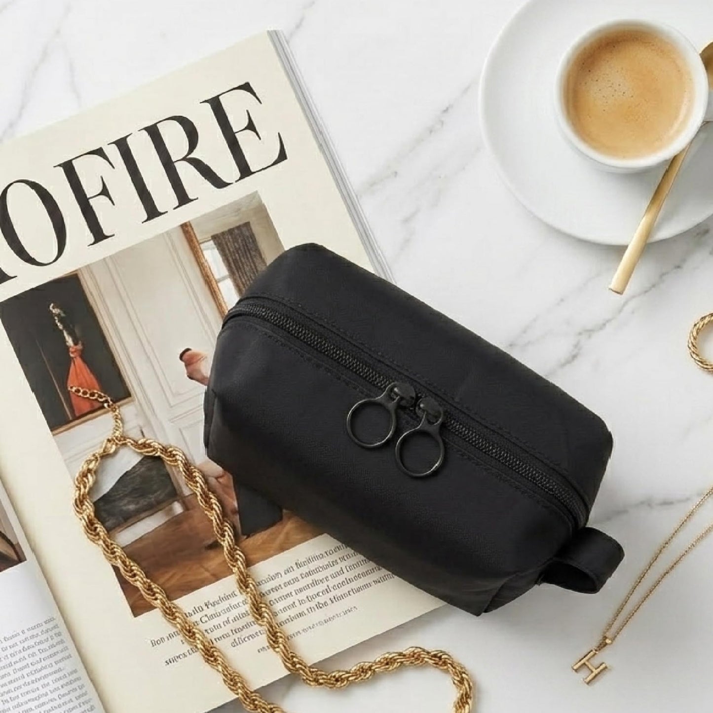 FINEASY - Bolsa de maquillaje para viajes, estuche de cosméticos mediano para mujer, gran capacidad, portátil, con cierre, organizador de cosméticos con compartimentos, Negro, Medium