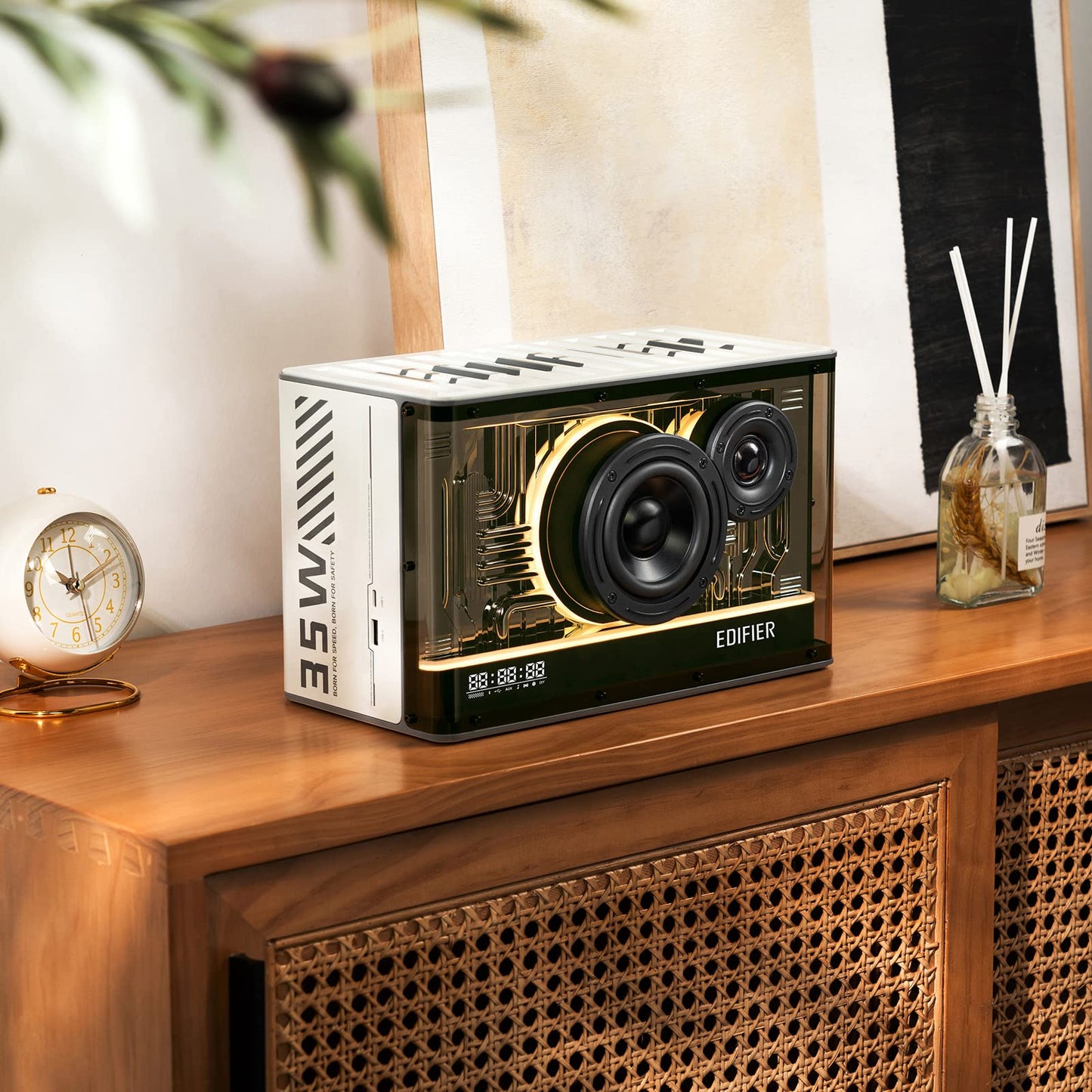 Edifier QD35 - Altavoz Bluetooth de Mesa, Audio de Alta resolución y Audio de Alta resolución inalámbrico Certificado para computadora, Carga ultrarrápida GAN de 35 W, Efectos de luz espléndidos