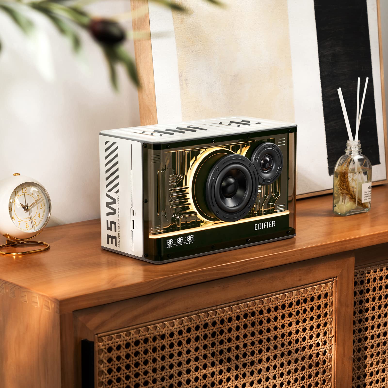 Edifier QD35 - Altavoz Bluetooth de Mesa, Audio de Alta resolución y Audio de Alta resolución inalámbrico Certificado para computadora, Carga ultrarrápida GAN de 35 W, Efectos de luz espléndidos