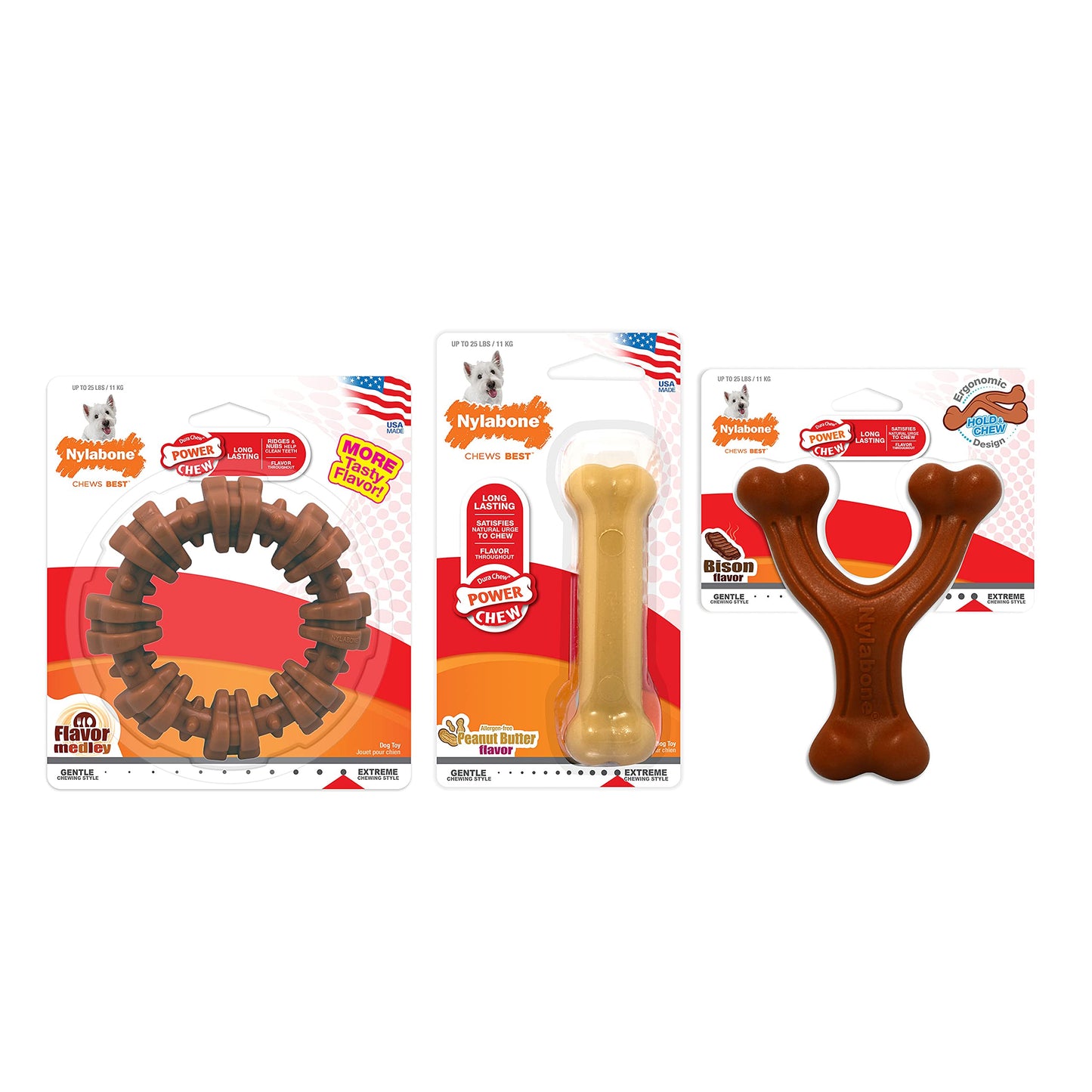 Juguetes para Perros Nylabone Power Chew Medley Sabores para Masticadores Agresivos Pequeños