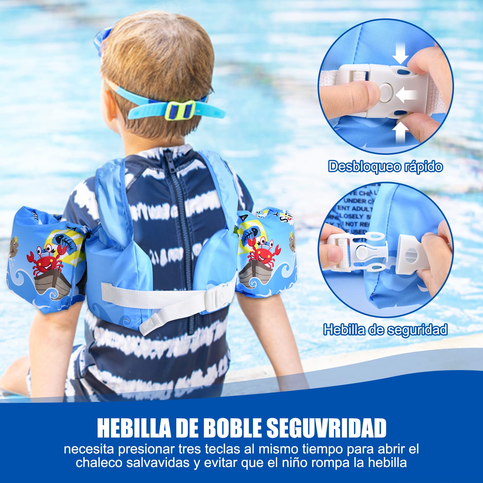 Chaleco Salvavidas VVYY8985 Cangrejo Ajustable para Niños y Niñas de 3 a 8 Años