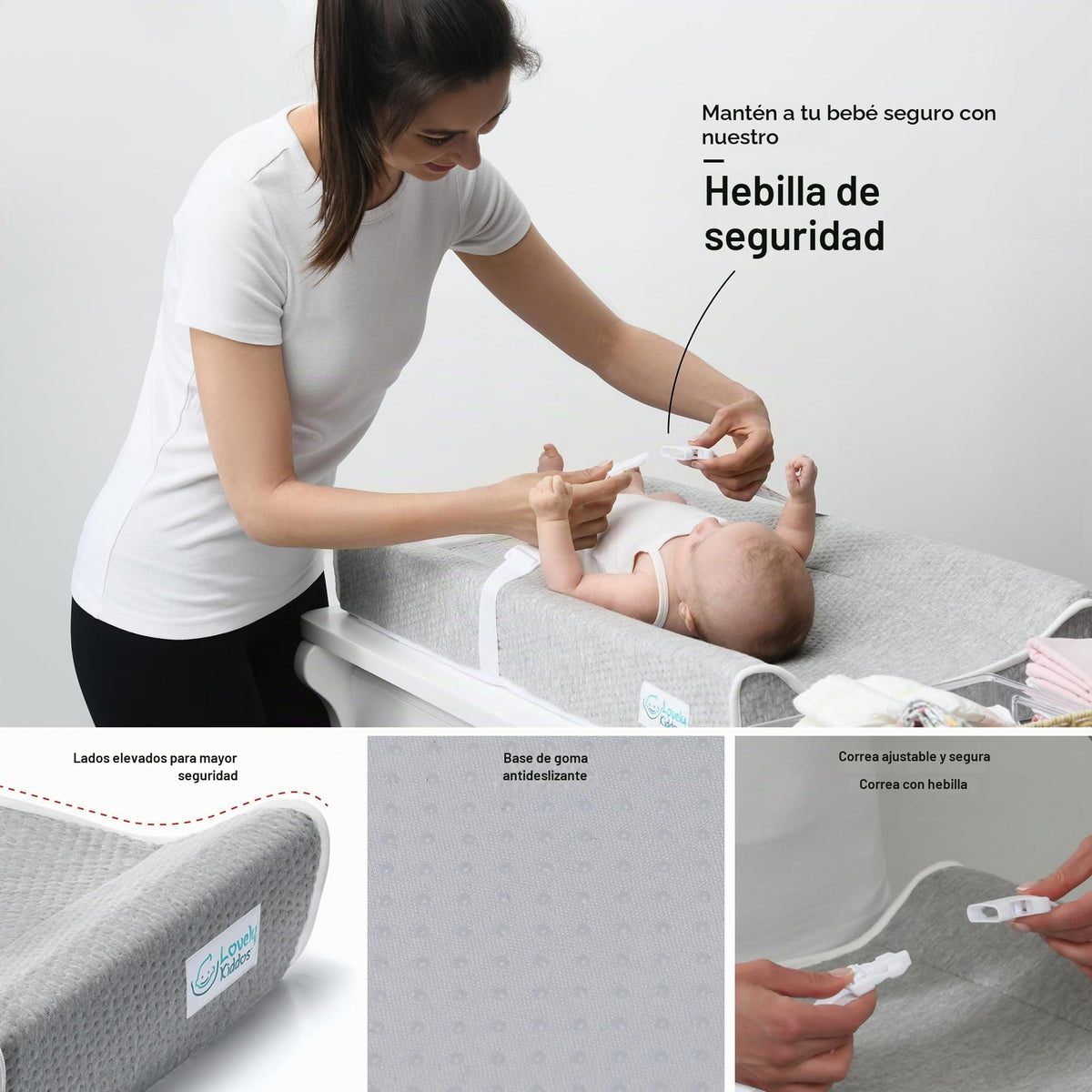 Almohadilla para cambiar pañales – Almohadilla de espuma contorneada para cambiar pañales de bebé para cómoda, lavable, suave y extraíble, cubierta exterior antideslizante + forro interior impermeable