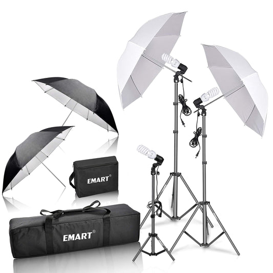 EMART Kit Iluminación Paraguas 200‑700W Luz Suave para Retratos Y Podcast