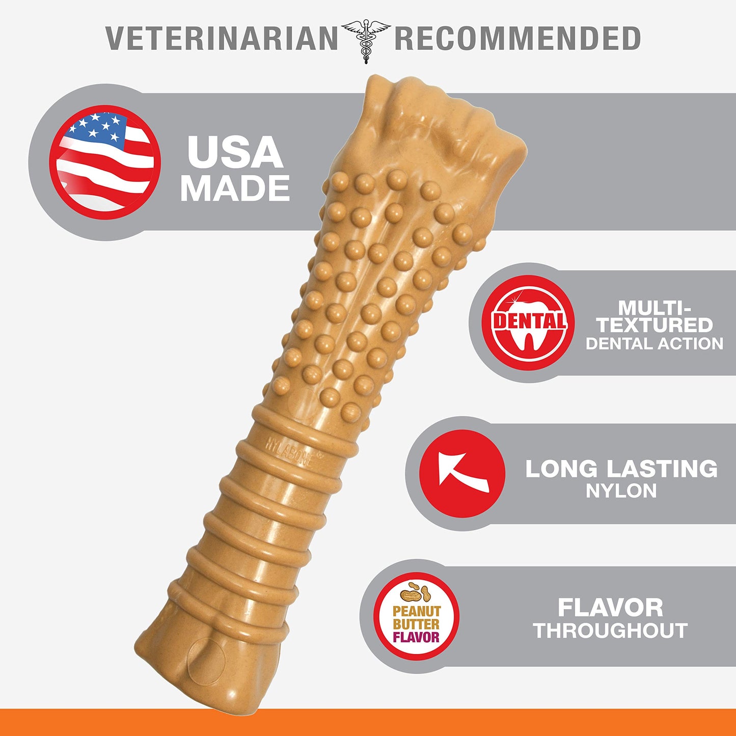 Hueso de Perro Nylabone Mantequilla de Maní Resistente para Masticadores Agresivos Talla XL/Souper