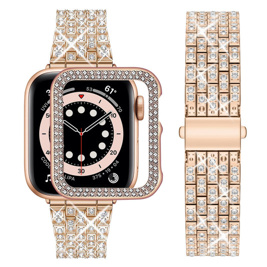 Correa Metálica Wutwuk Oro Rosa con Piedras para Apple Watch 40mm Mujer