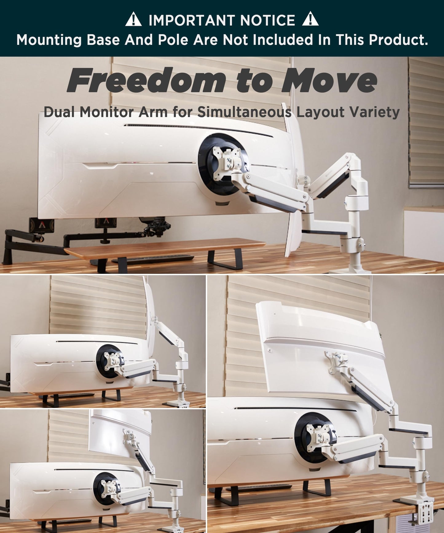 Soporte para Monitor ULTRARM Pesado Extensible Ajustable en Altura para Doble Pantalla de 49” Apilados Verticalmente