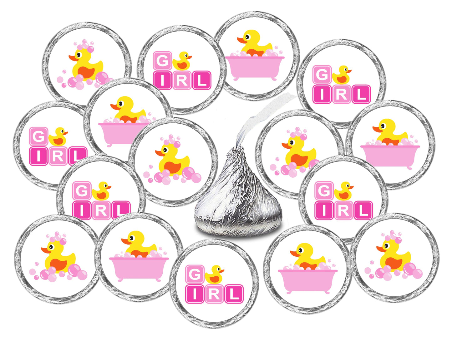 324 pegatinas de goma con diseño de pato rosa, para baby shower o baby shower con temática de pato rosa, para decoración de fiesta de baby shower, besos de baby shower, recuerdos rosados, calcomanías
