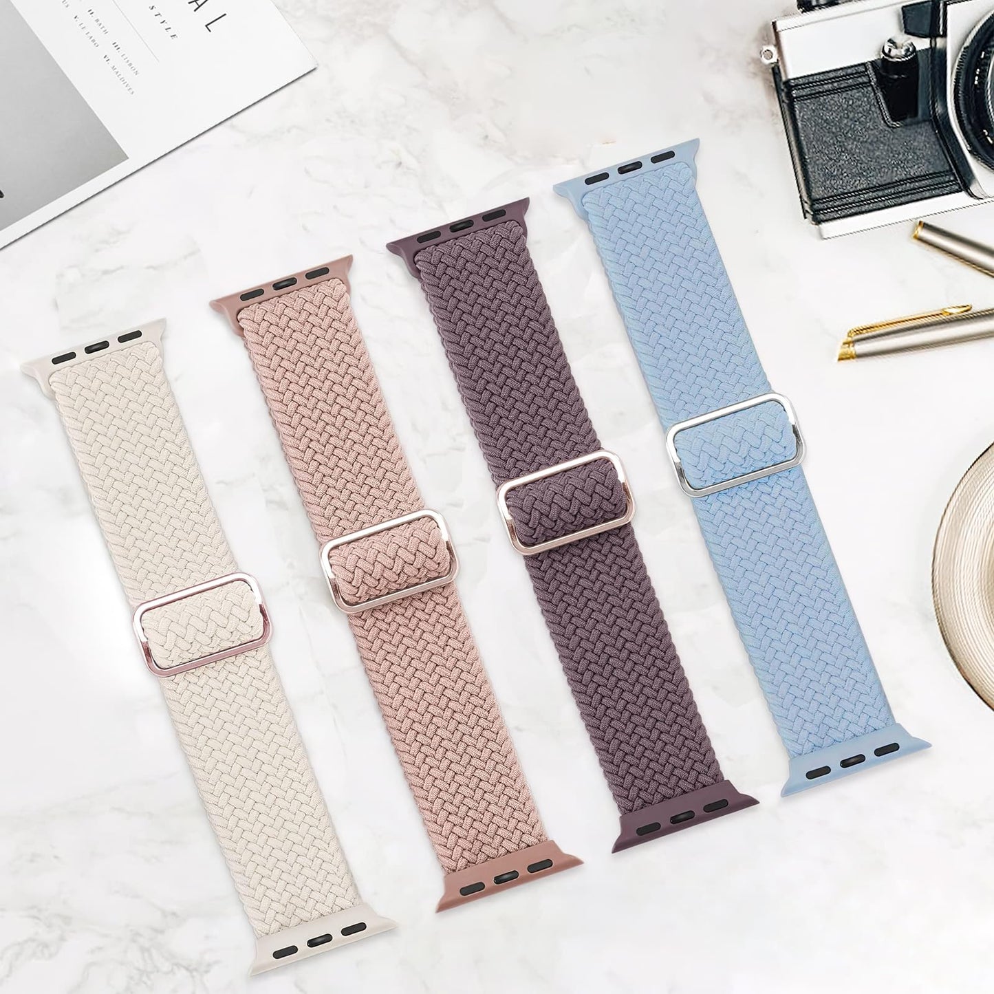 Correa Trenzada Elástica Compatible con Apple Watch Multicolor Set de 4 Piezas