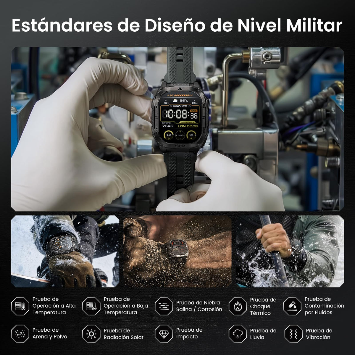 Reloj Smart KOSPET Tank M4C Negro AMOLED 1.96" IP69K para Hombre