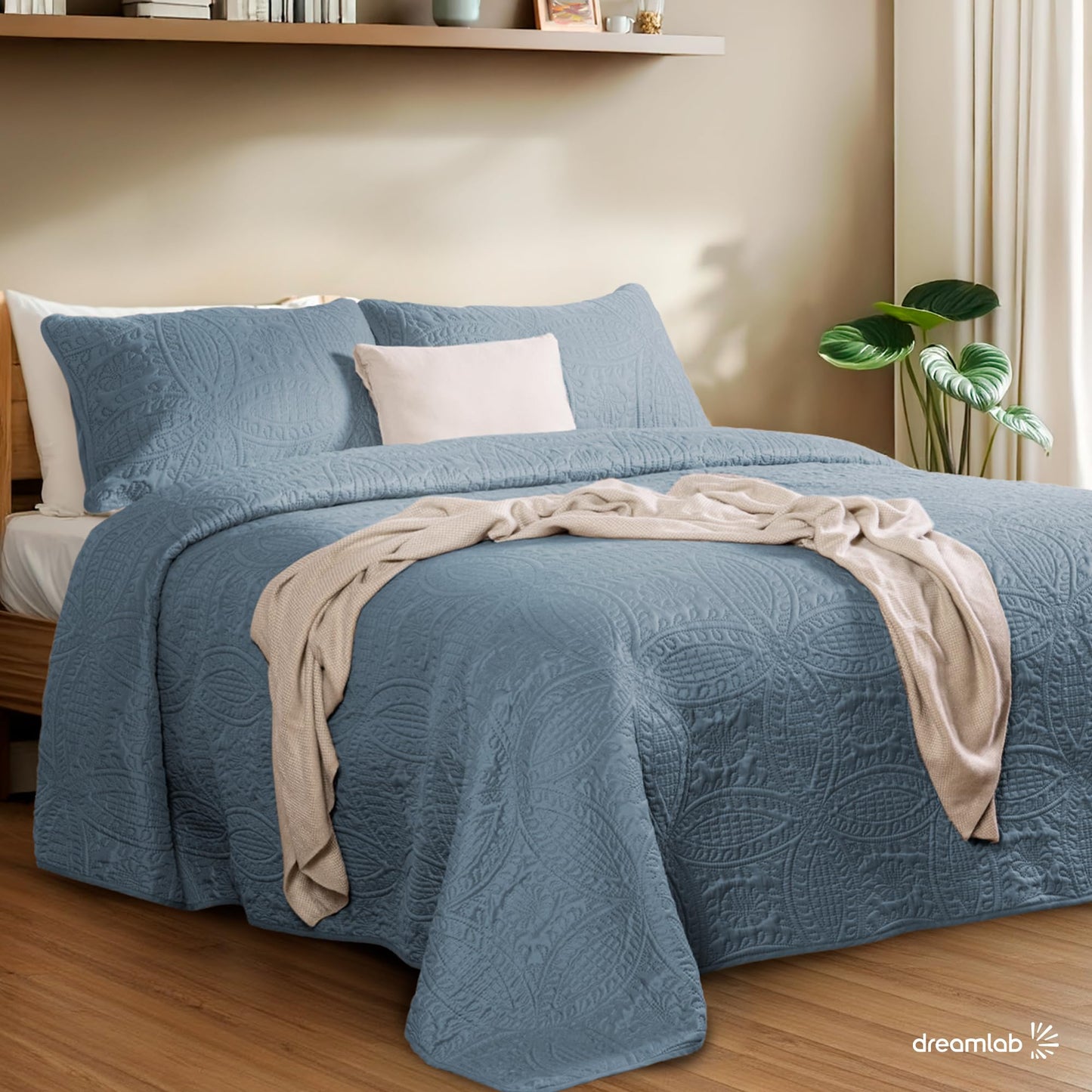 Colcha Ligera Dreamlab Azul Mezclilla Capitonada para Todas las Estaciones 210x240 cm