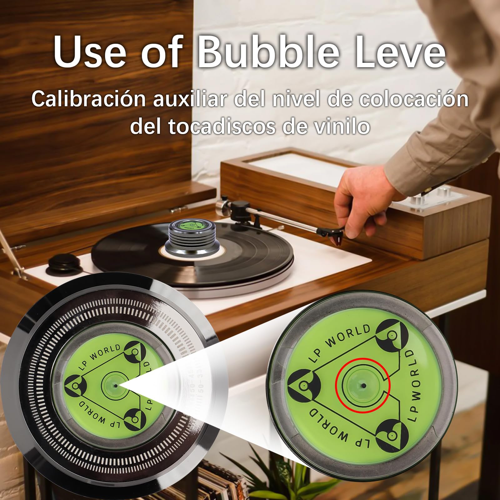 Estabilizador de Discos de Vinilo UTHBVSVK Aluminio con Nivelación de Burbujas y Medición de Velocidad