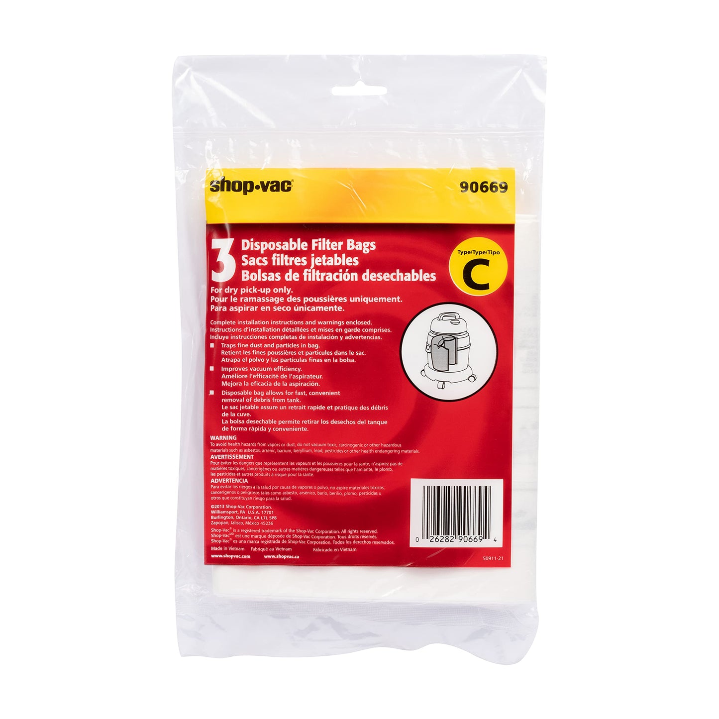 Bolsa de Colección Shop-Vac 90669 Galones para Aspiradora Paquete de 3