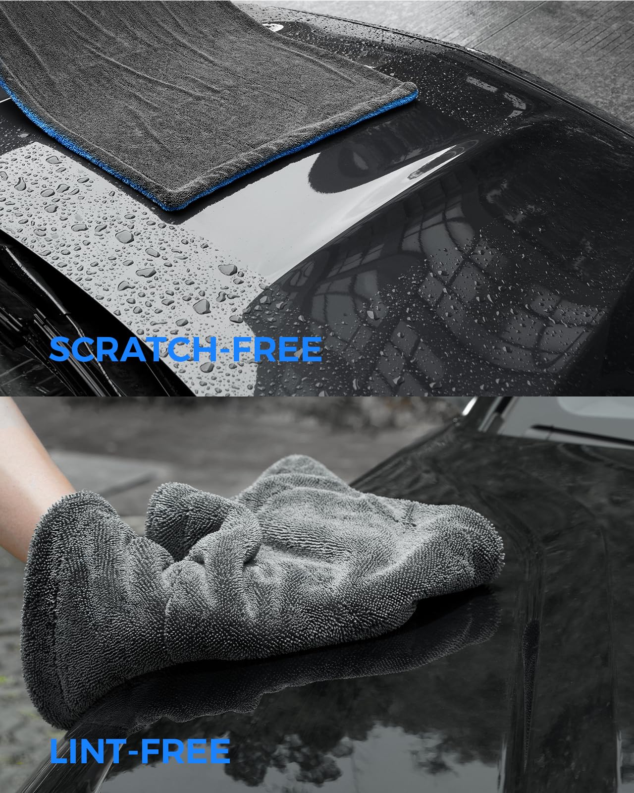 Toallas de Microfibra Raybao Azul Gris Súper Absorbentes Extra Grandes sin Rayas ni Pelusas para Coches