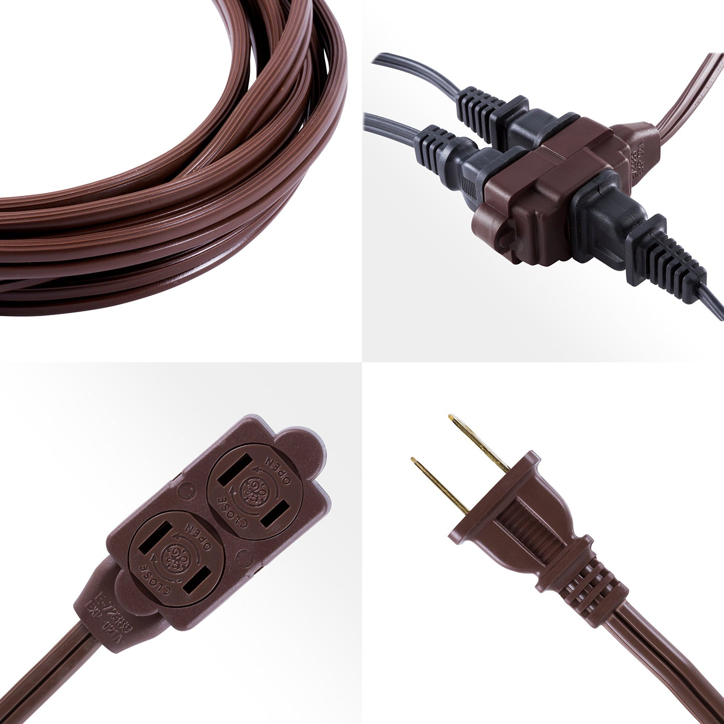 GE Designer - Extensión trenzada, 3 tiras, salidas de 2 dientes, enchufe plano, cable de alimentación sin enredos, perfecto para el hogar, la oficina o la cocina, clasificación UL, 9 ft, Marrón