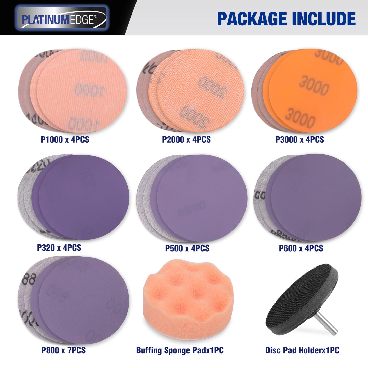 Kit de Restauración de Faros PLATINUMEDGE en Plata con Discos de Lijado de 3 Pulgadas para Coche