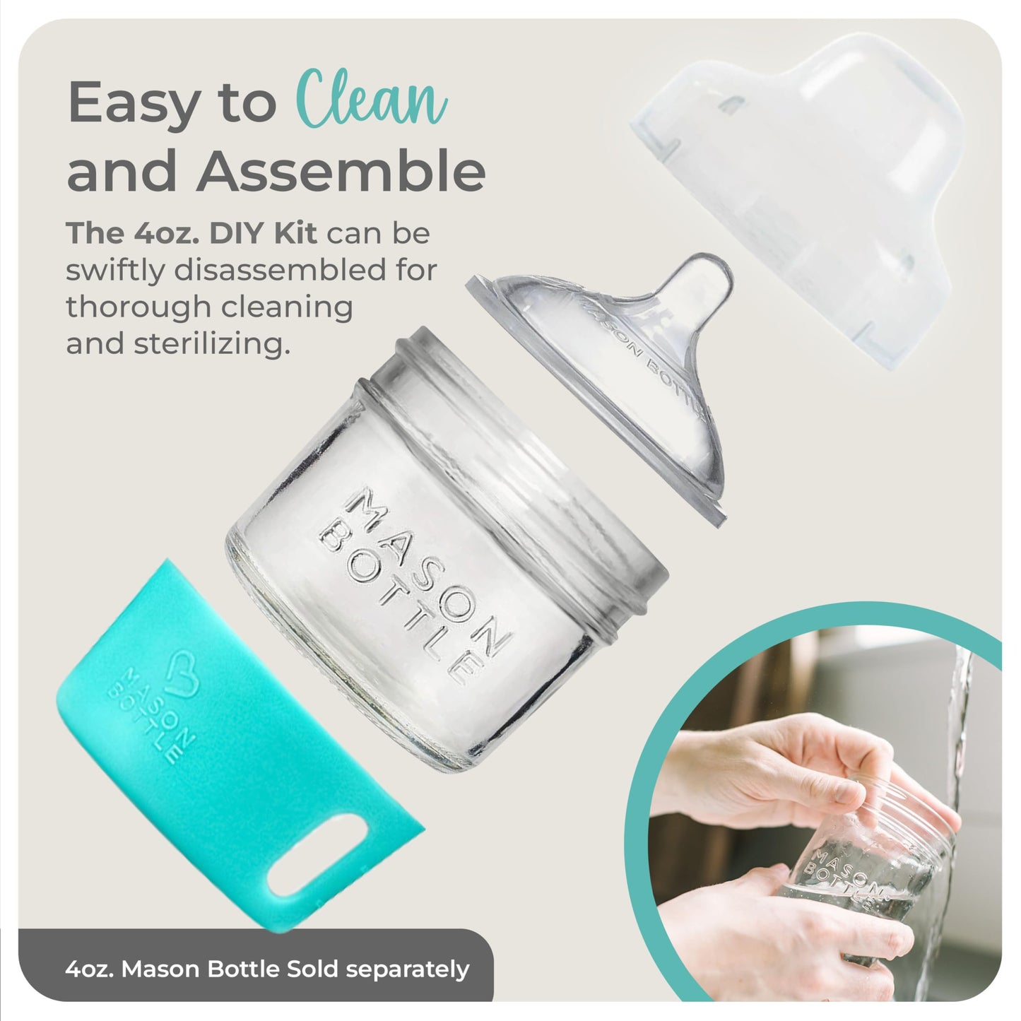 Mason Bottle DIY Kit (4 oz. Kit, Agave) Includes Silicone Sleeve, 2-Silicone Nipples, and Plastic Cap by Mason Bottle