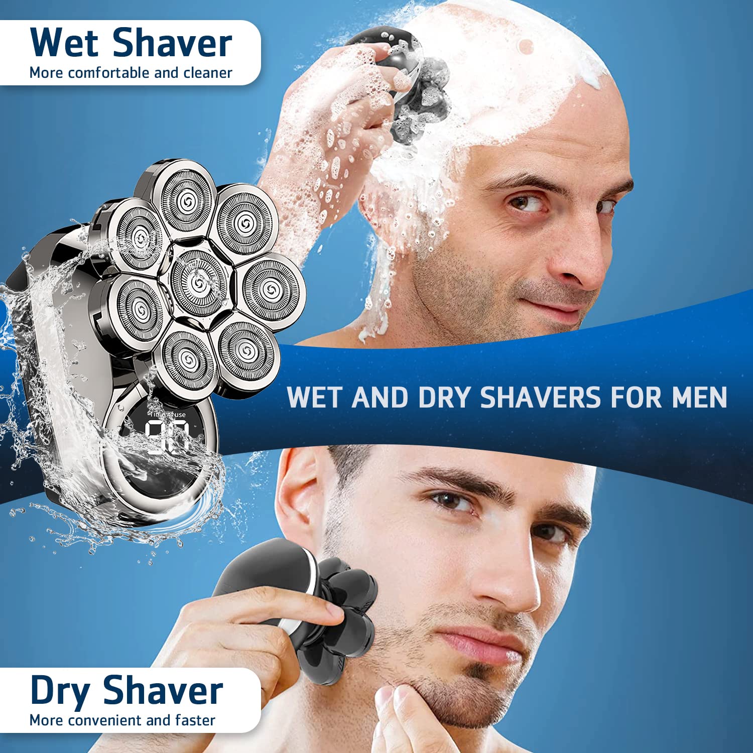 Afeitadoras de cabeza para hombres, 8D mejoradas 6 en 1 para hombres calvos, impermeable, para afeitadora eléctrica húmeda/seca, kit de aseo para barba para hombres