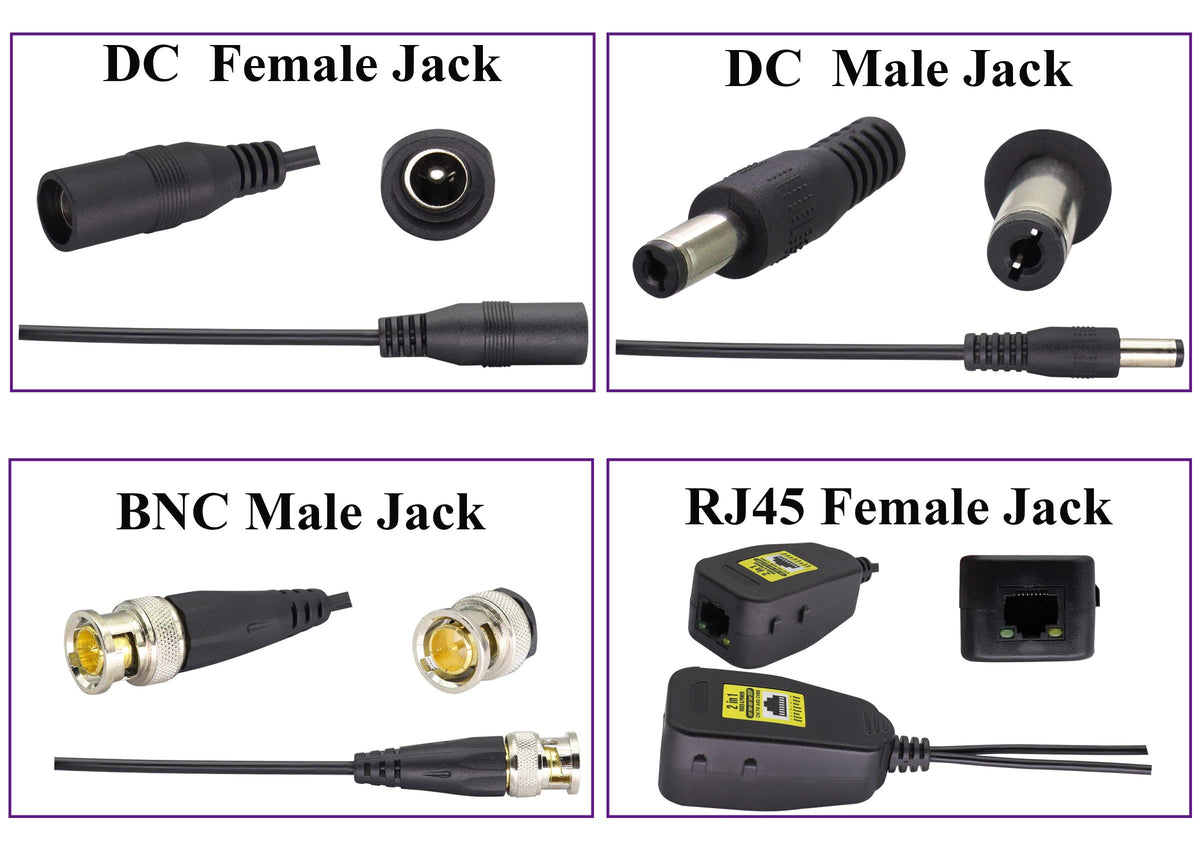 Transceptor de Red AAOTOKK Power Video Balun Negro con Conector DC para Sistemas de Cámara CCTV HD-CVI/TVI/AHD/CVBS