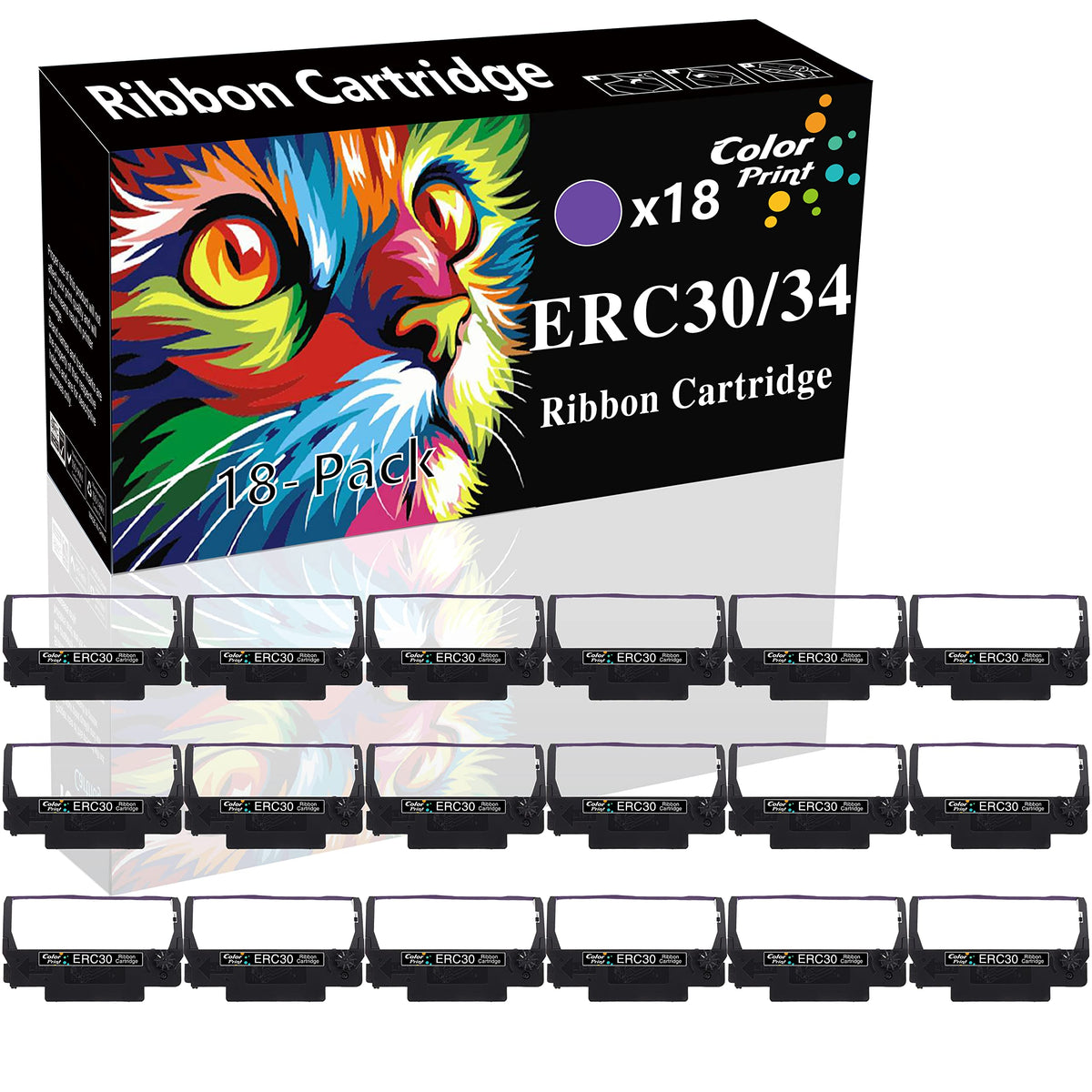 Cinta Compatible ColorPrint Púrpura Pack de 18 para Impresoras Epson ERC-30 34 38