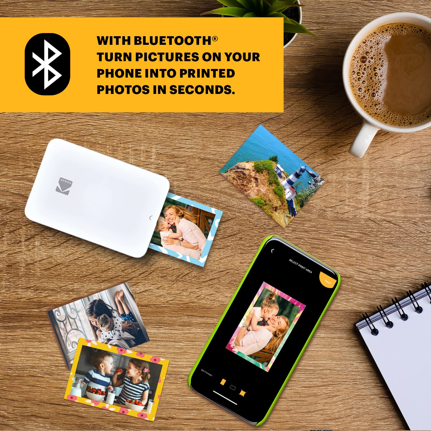 KODAK Step Slim Instant Mobile Photo Printer - Kit: 20 Pack Zink Paper, Case, White, 2x3