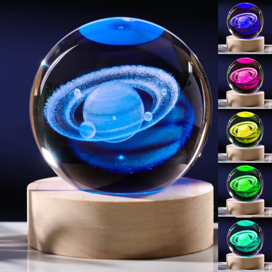 Bola de vidrio de Saturno 3D con base táctil de iluminación LED colorida, decoración de Saturno, ciencia astronomía, regalos de Dios bendiga el mundo, regalos religiosos espaciales, decoración