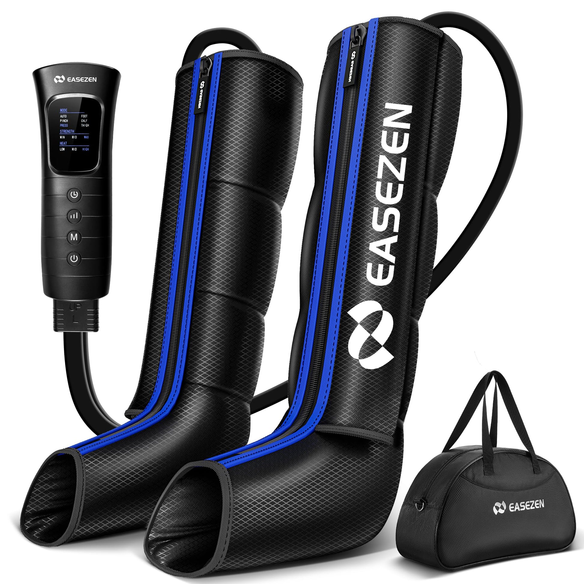 EaseZen Masajeador de Piernas para la Circulación y el Alivio del Dolor, Sistema de Terapia de Compresión de Aire para una Recuperación Rápida, Botas de Masaje de Pies y Piernas Completas para la Fatiga, con 6 Modos, 3 Intensidades y 3 Temporizadores, Reg