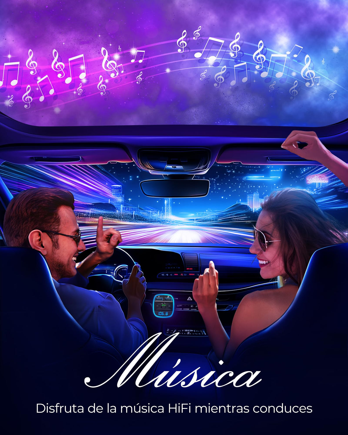 Transmisor FM Bluetooth LENCENT para Auto Reproductor Música