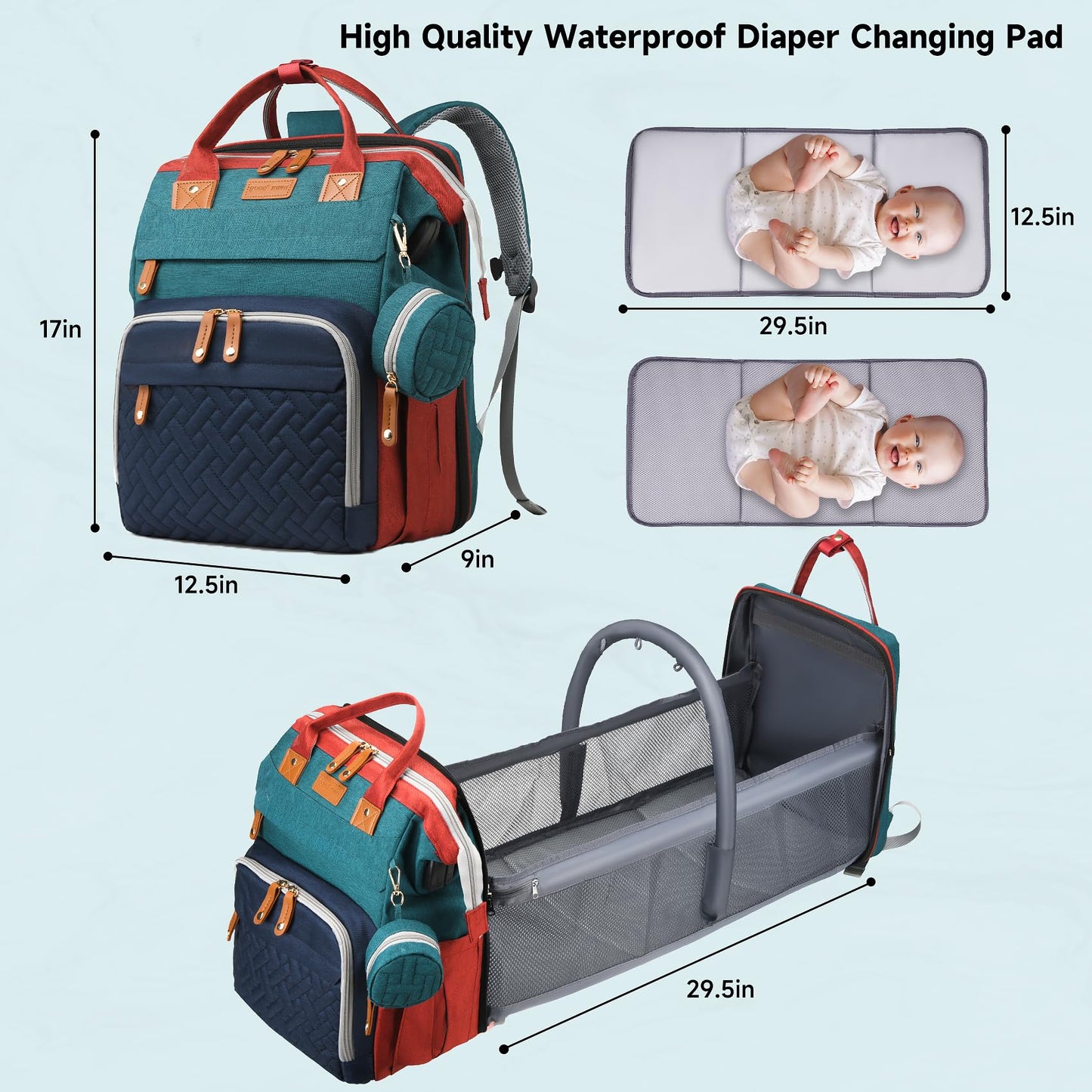 AHNTTGS - Bolsa para pañales con cambiador, Varios colores, Grande