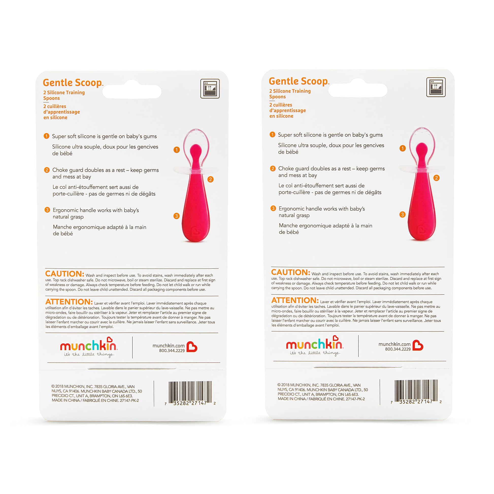 Cucharas Entrenadoras de Silicona Munchkin Rosa Morado Paquete de 4