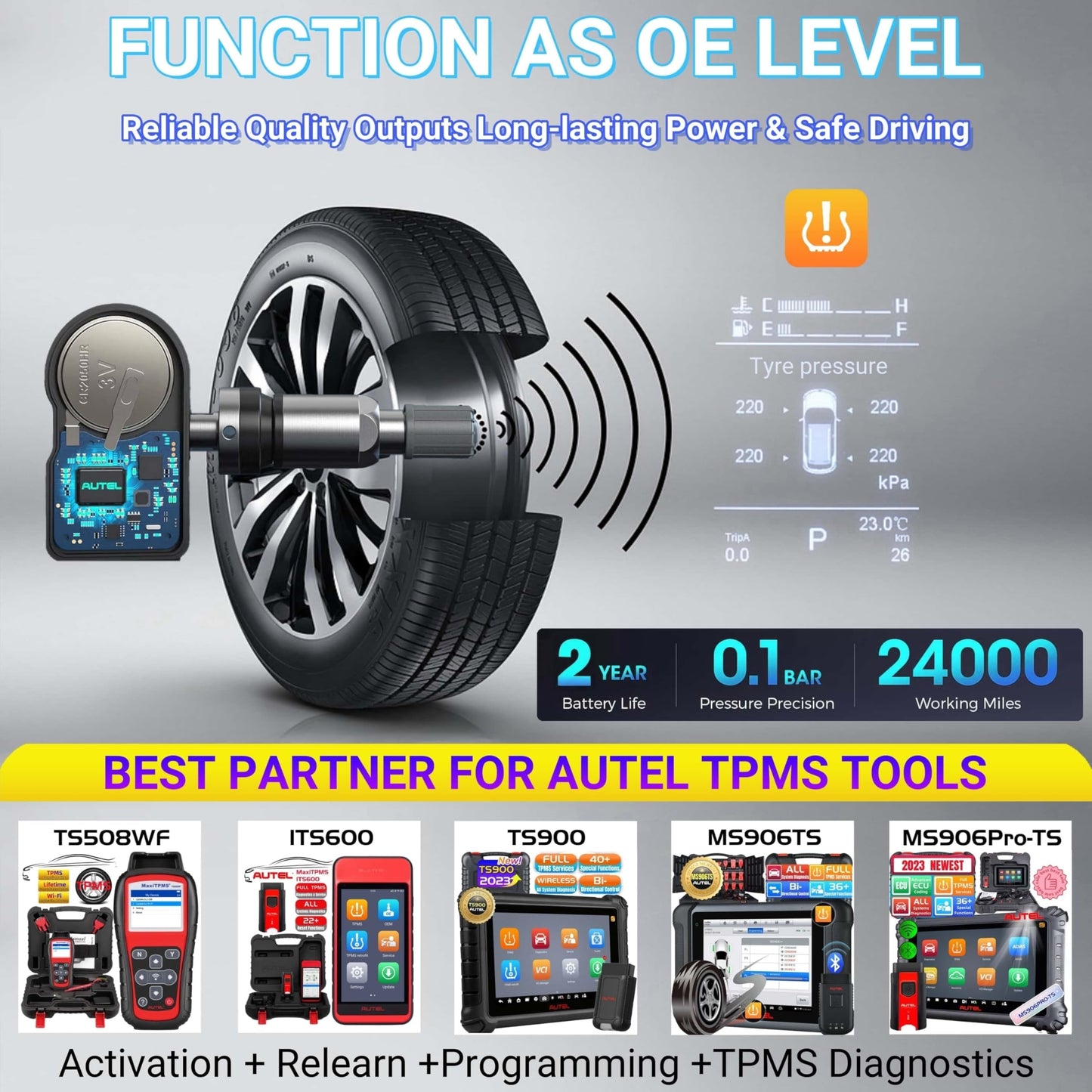Autel MaxiTPMS MX - Sensor 4 unidades de tallo de metal 315/433MHz TPMS Sensor universal de neumáticos programado por TPMS Tool TS401 TS408 TS501 TS508 TS601 TS608 MK808TS MX808TS MS906TS ITS600