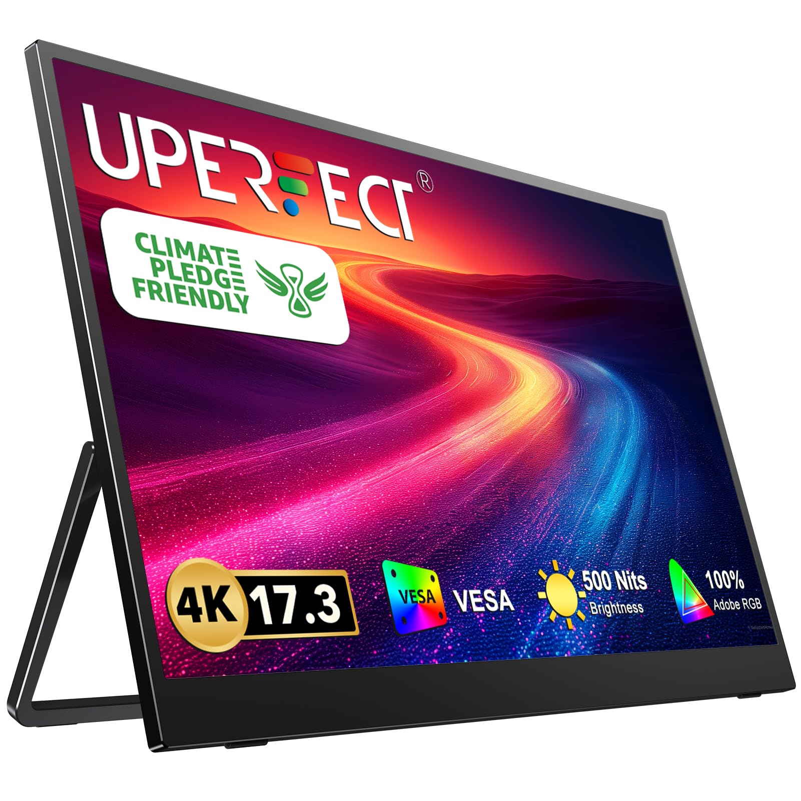 Monitor de Computadora UPERFECT 4K Truely UHD IPS con FreeSync y Adobe RGB, Brillo 500 Nits HDR, 17.3 Pulgadas Tipo-C HDMI VESA, Inteligente con Protección Ocular