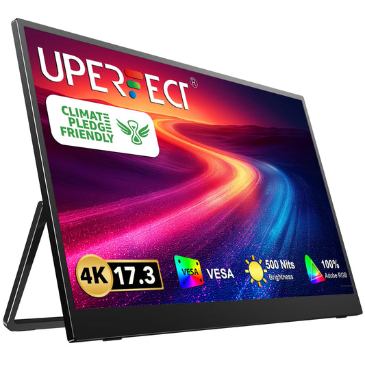 Monitor de Computadora UPERFECT 4K Truely UHD IPS con FreeSync y Adobe RGB, Brillo 500 Nits HDR, 17.3 Pulgadas Tipo-C HDMI VESA, Inteligente con Protección Ocular