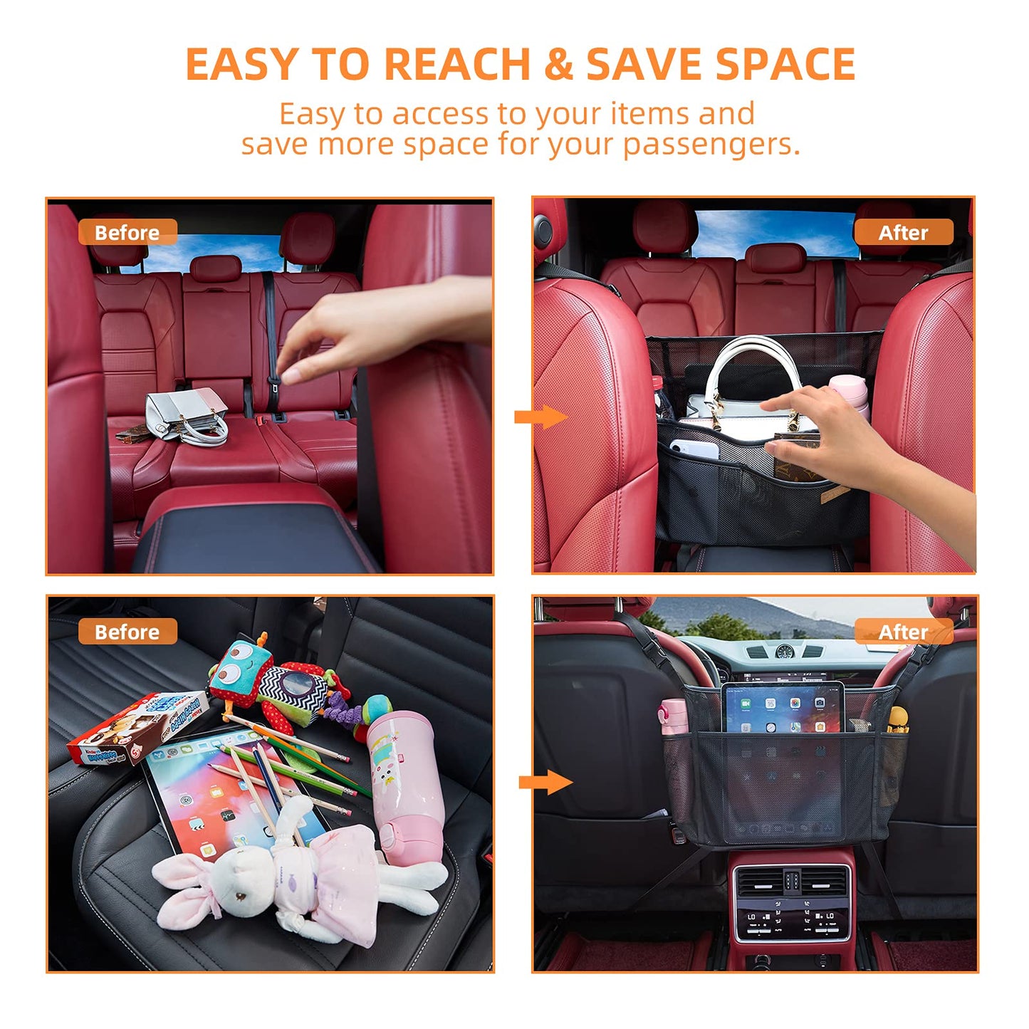 WLLWOO Organizador de Bolso de Red para Coche, Soporte para Bolso de Mano Entre Asientos, Almacenamiento Trasero, Soporte para Monedero para Consola, Barrera de Almacenamiento para Asiento Delantero