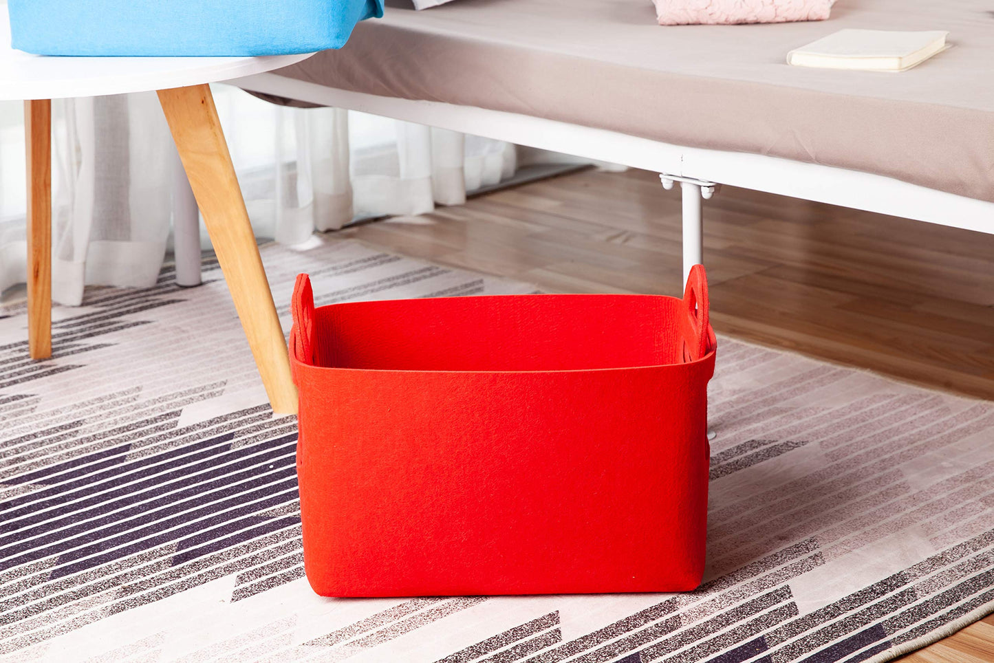 Minoisome - Cesta de almacenamiento de fieltro plegable y conveniente organizador con asas de transporte para oficina, recámara, clóset, bebés, guardería, juguetes de lavandería (rojo, 13.8 pulgadas
