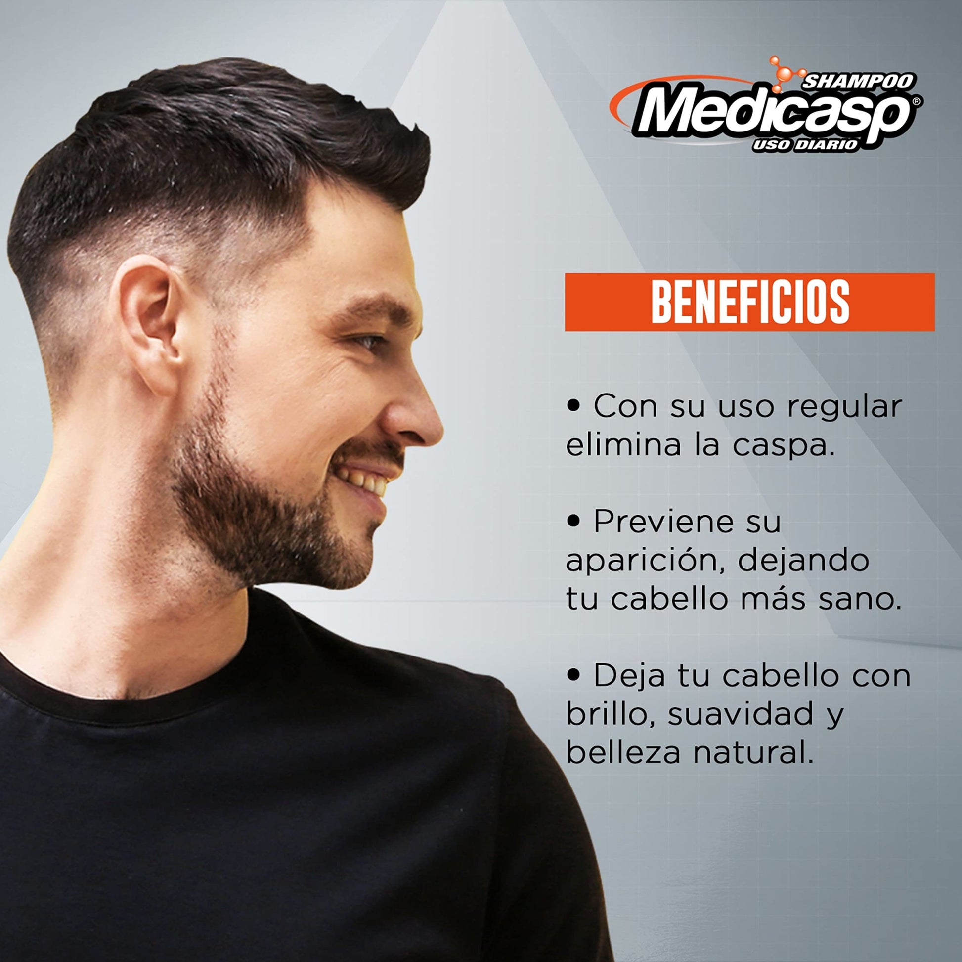 MEDICASP - Shampoo de uso diario, grado dermatológico. Su antimicótico elimina el hongo de la caspa y todos sus síntomas, botella de 400ml