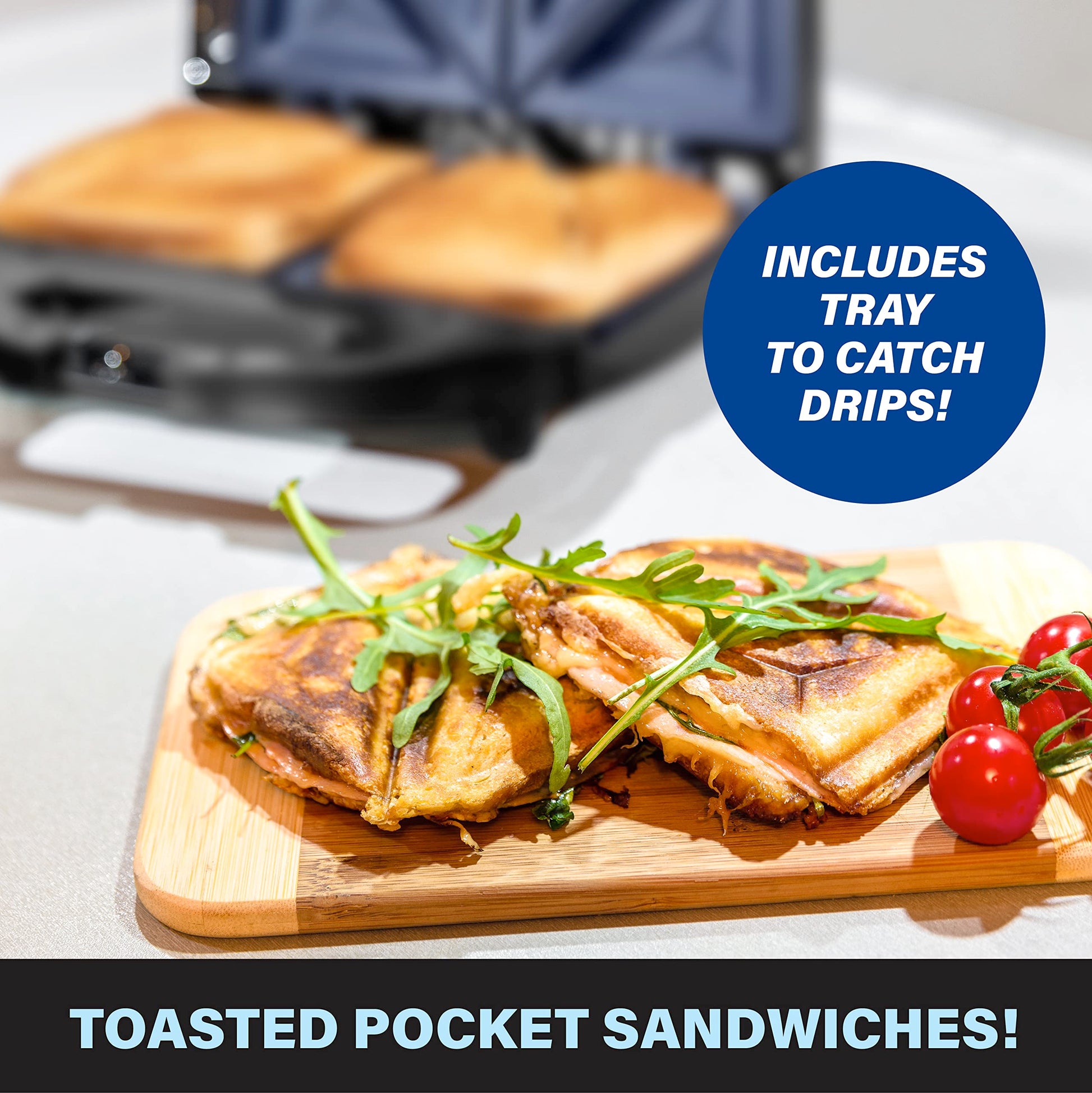 Granitestone Sandwichera, tostador y parrilla eléctrica Panini con superficie mineral ultra antiadherente, hace 2 sándwiches en minutos prácticamente sin limpieza, con bordes de corte fácil y luces