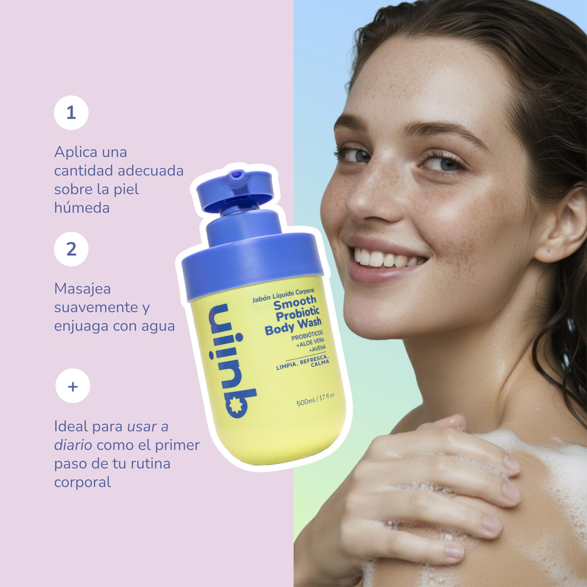 Quiin Smooth Probiotic Body Wash Probióticos Aloe y Avena 500 ml