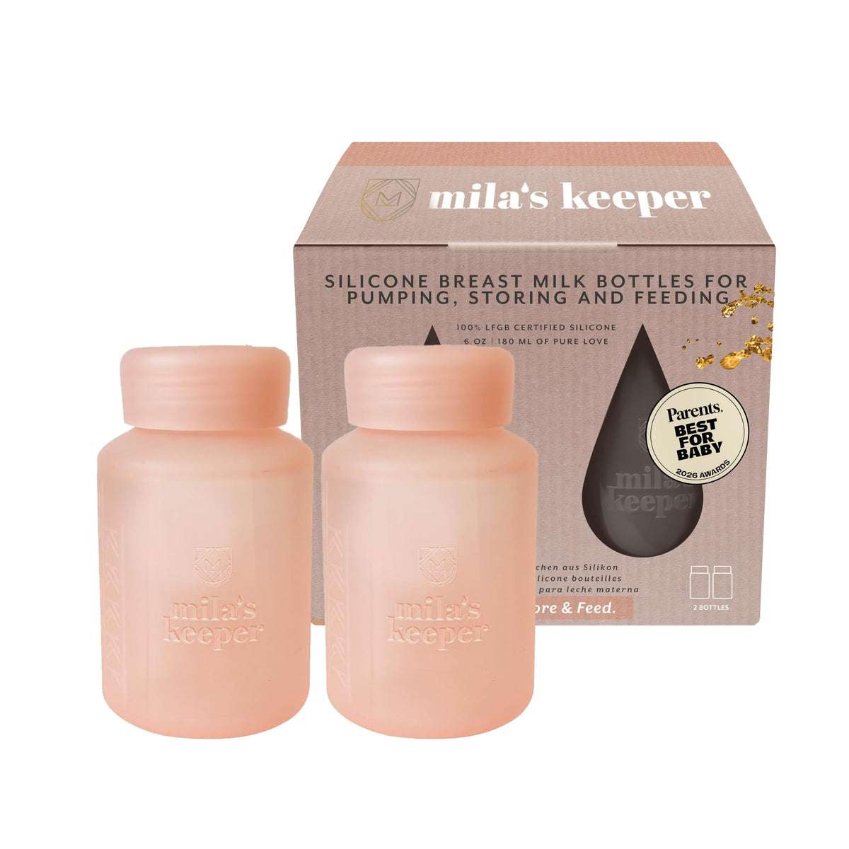 Mila's Keeper - Botellas de almacenamiento de leche materna de silicona premium, para bombeo, almacenamiento y alimentación, se adapta a bombas y pezones líderes, recipientes de almacenamiento de