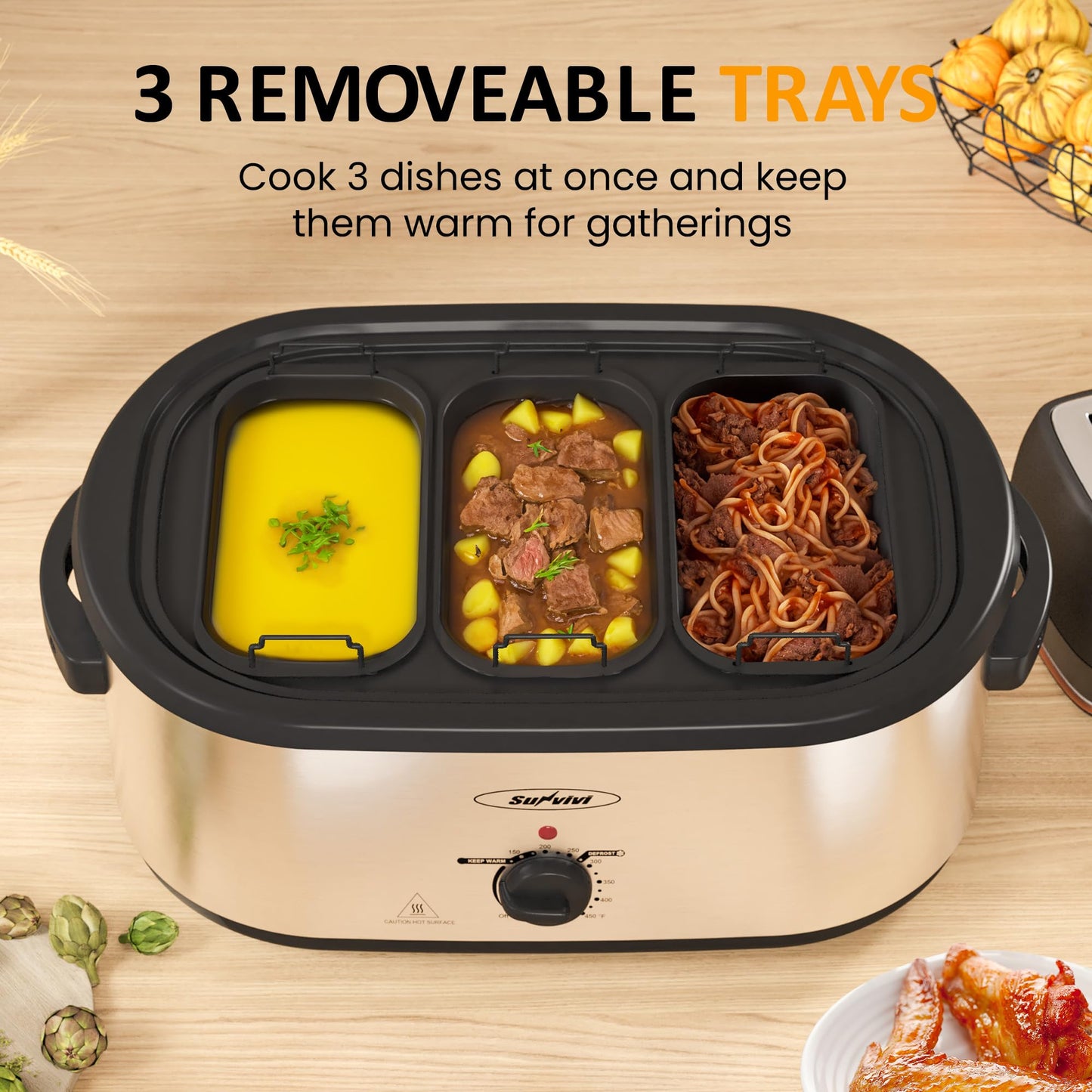 Horno Tostador Eléctrico Sunvivi 24 Cuartos con Control de Temperatura y Bandejas de Buffet Extraíbles