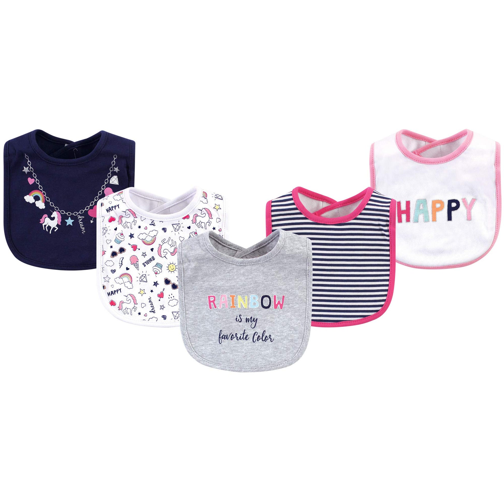 Little Treasure Baberos unisex de algodón para bebé, arcoíris feliz, talla única